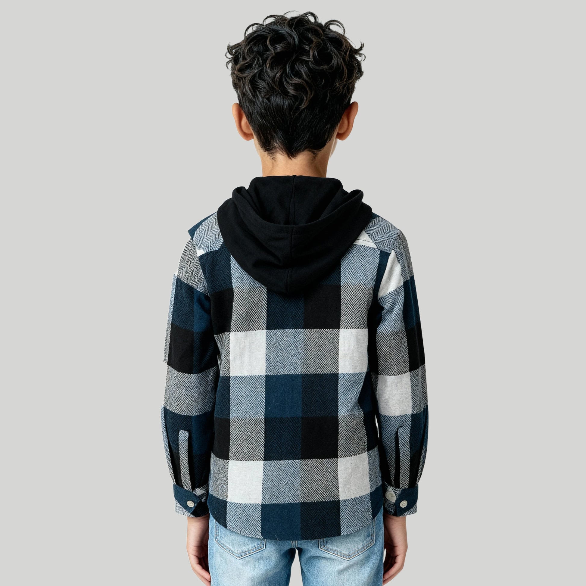 Boys Cotton Checkered Hoodie Shirt
