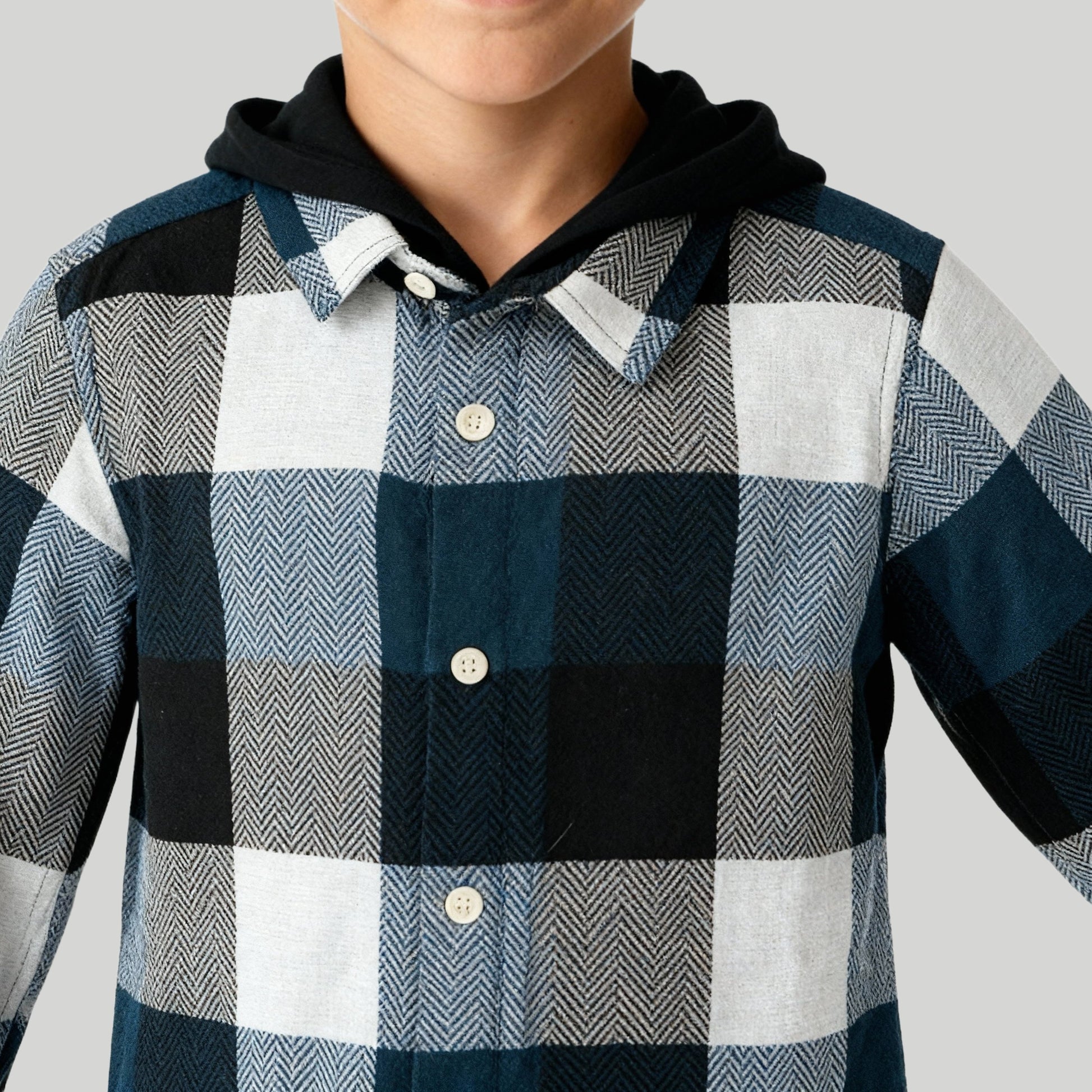 Boys Cotton Checkered Hoodie Shirt