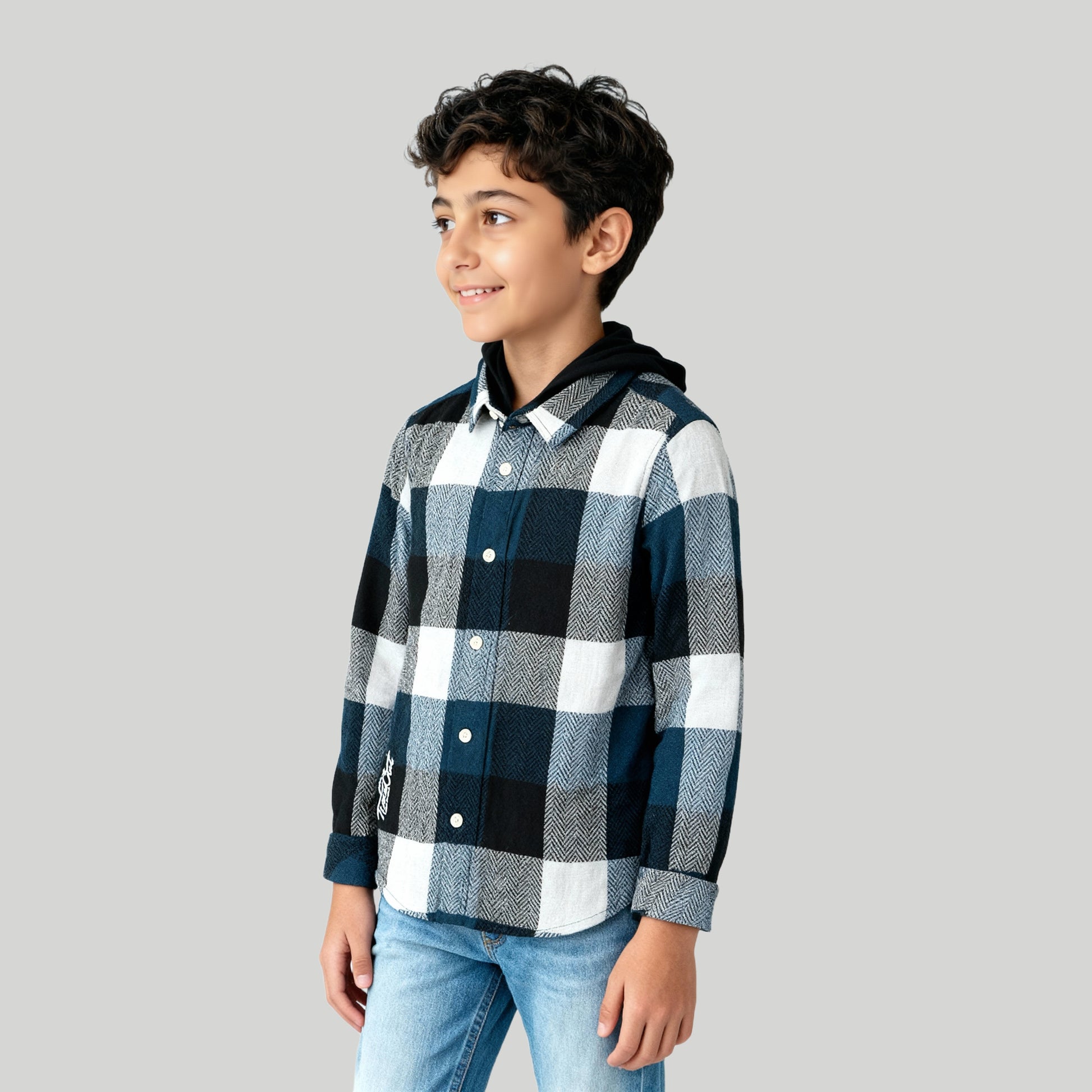 Boys Cotton Checkered Hoodie Shirt