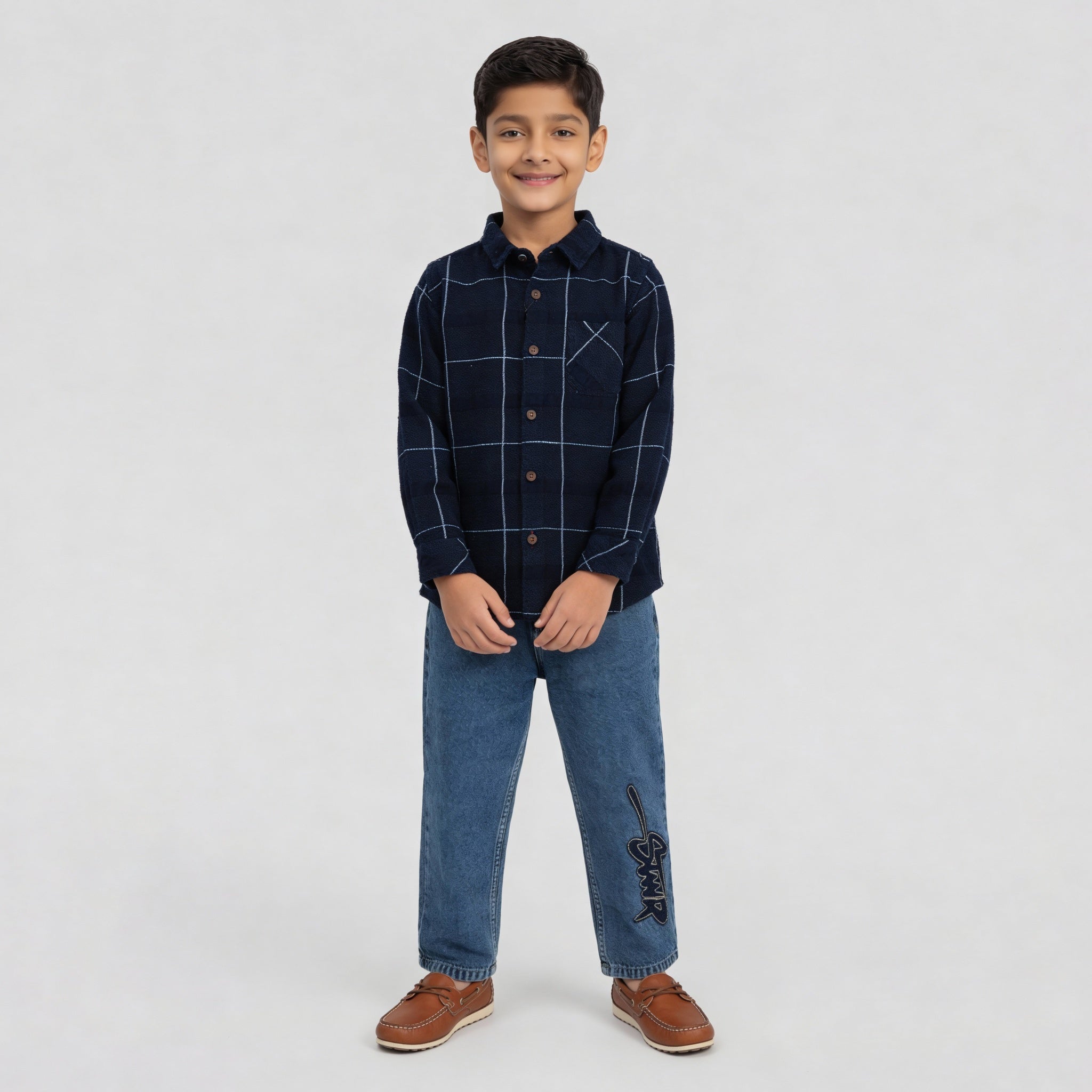 Boys Cotton Checkered Shirt