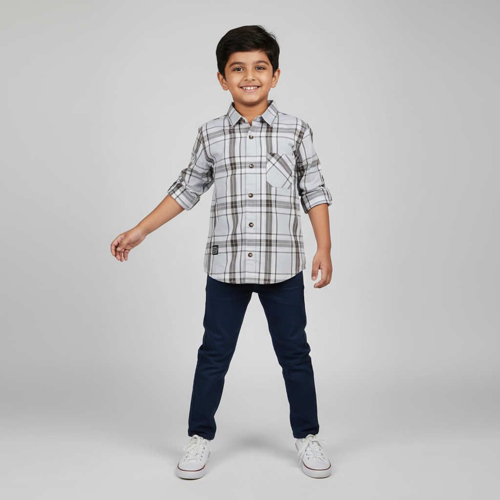 Boys Cotton Checkered Oxford Shirt