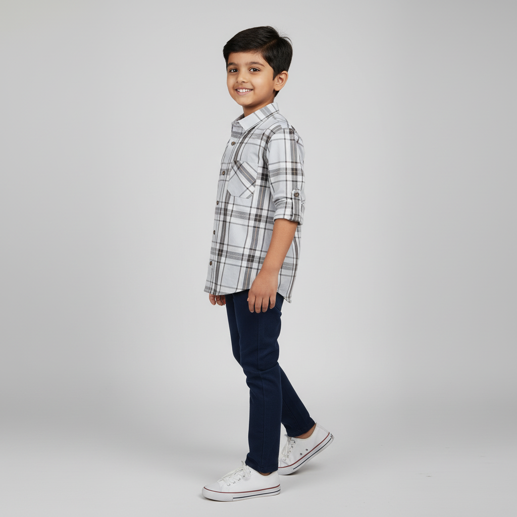 Boys Cotton Checkered Oxford Shirt