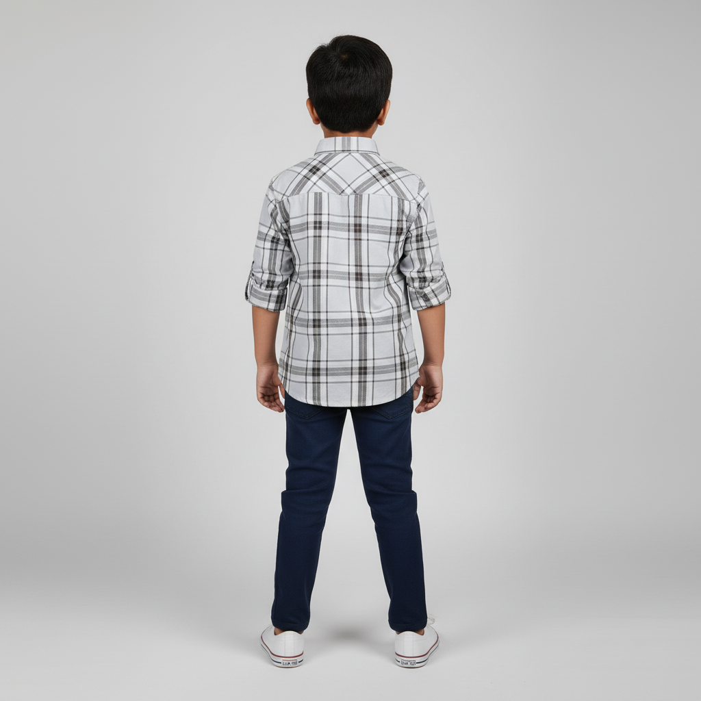 Boys Cotton Checkered Oxford Shirt