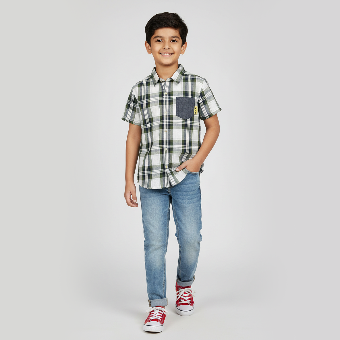 Boys Cotton Checkered Shirt