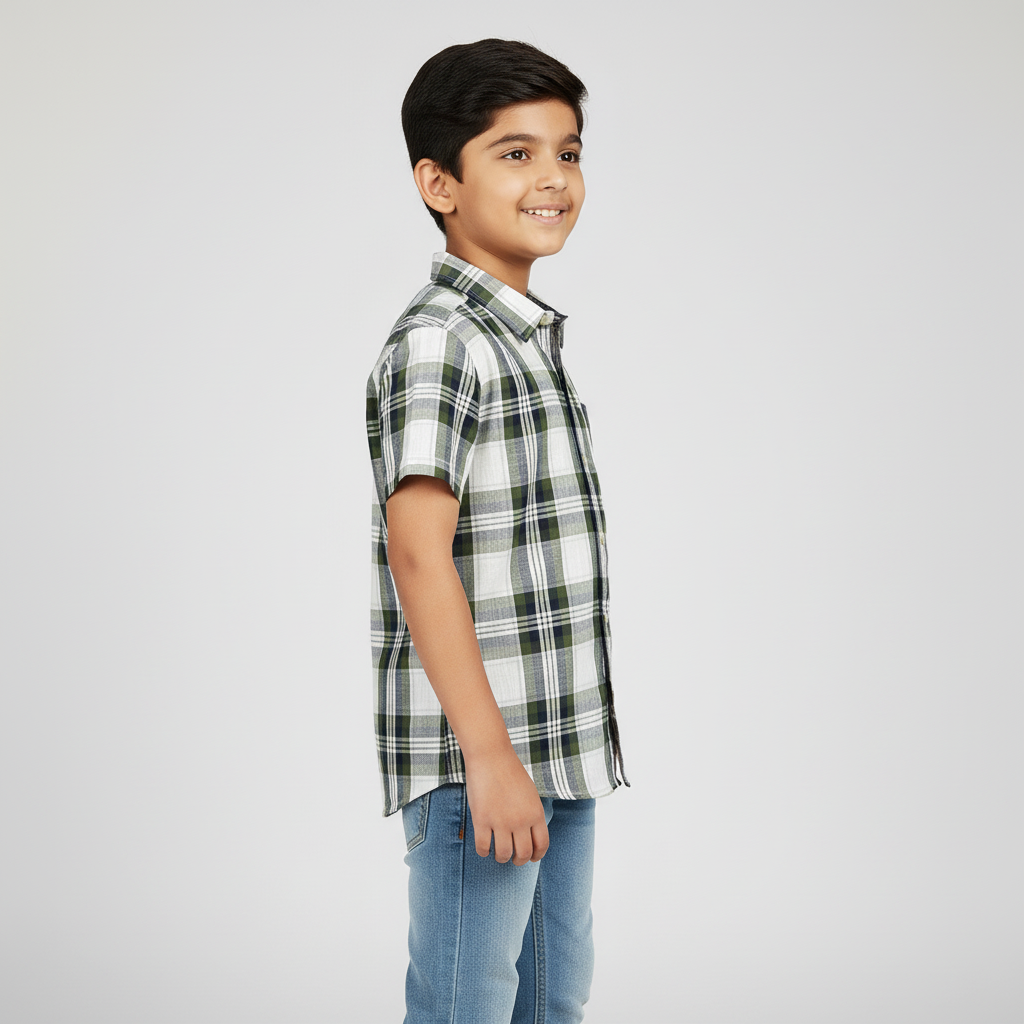 Boys Cotton Checkered Shirt