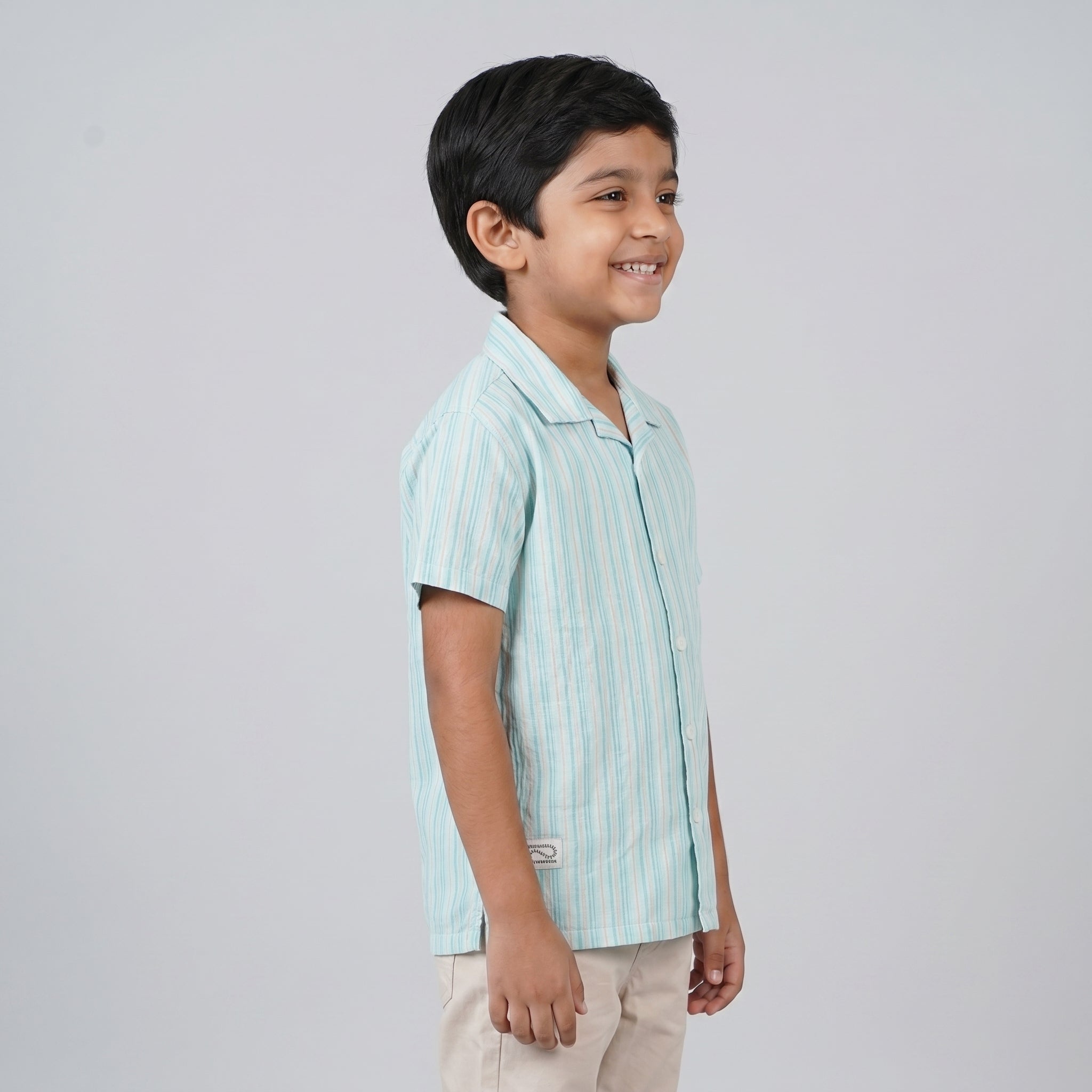 Boys Cotton Striped Cuban Shirt