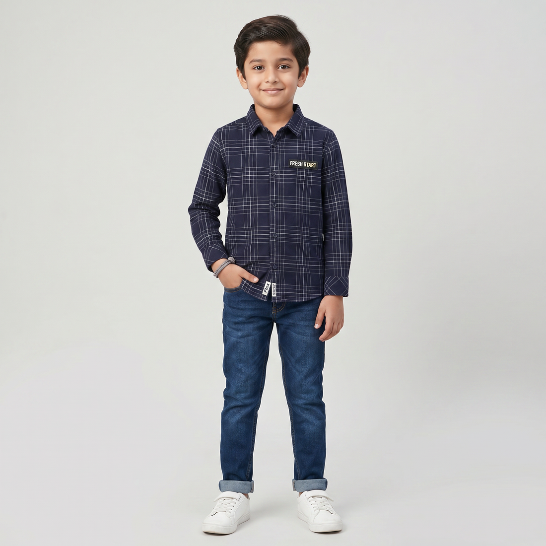 Boys Cotton Checkered Relaxed Fit Shirt