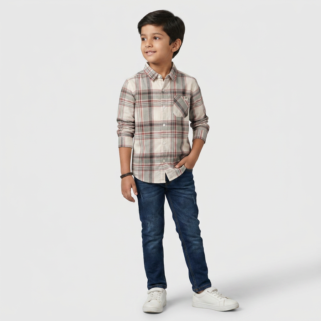 Boys Cotton Checkered Shirt