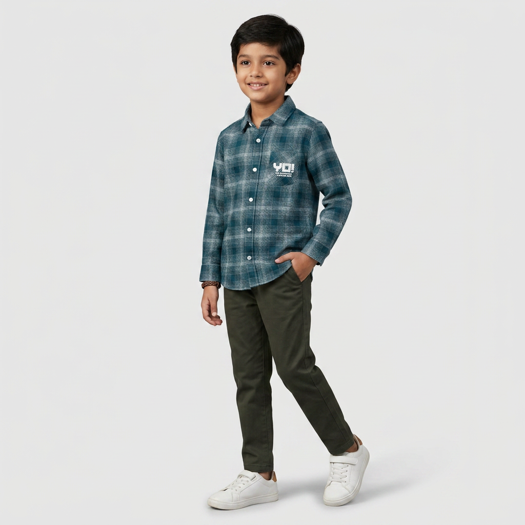 Boys Cotton Checkered Shirt