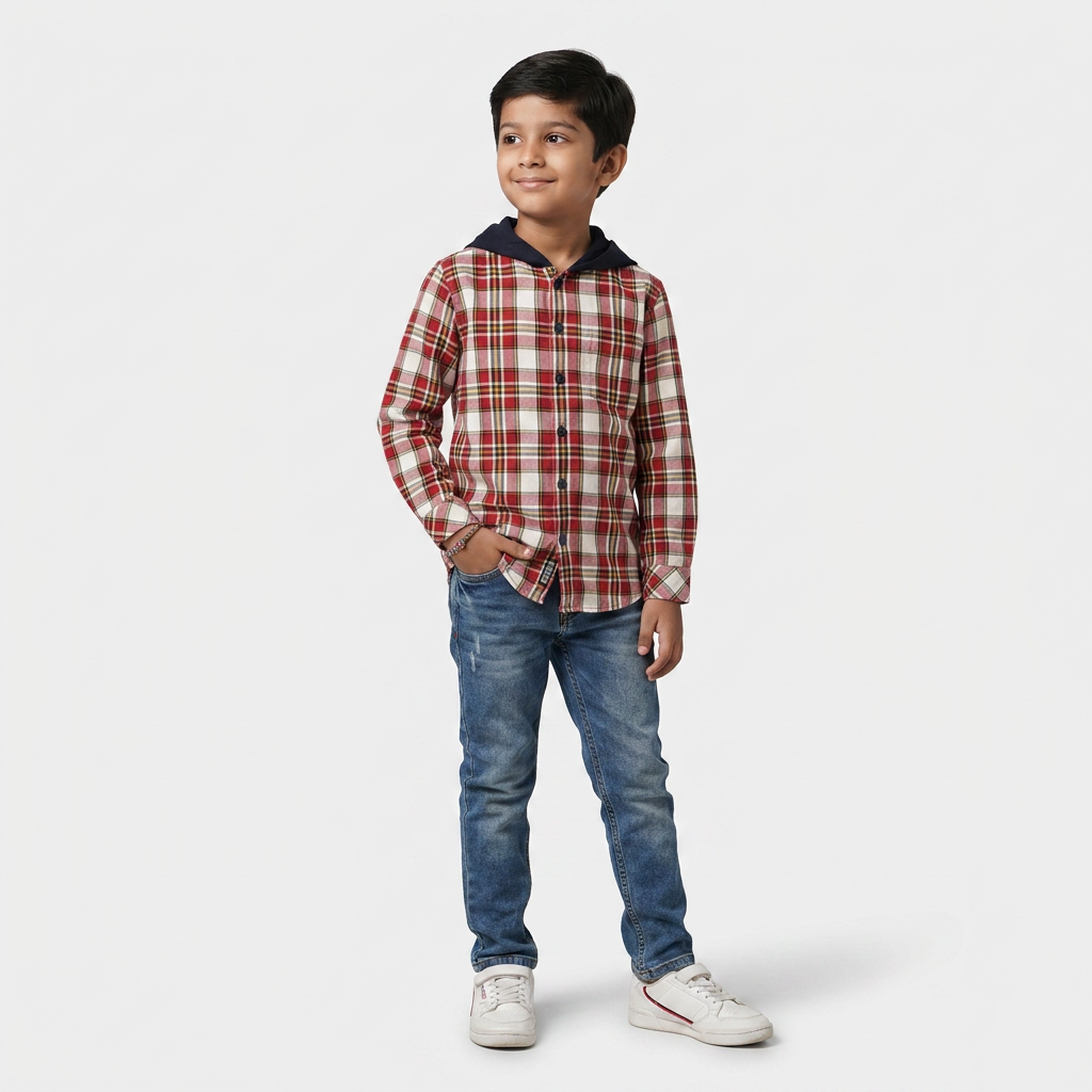 Boys Cotton Checkered Shirt