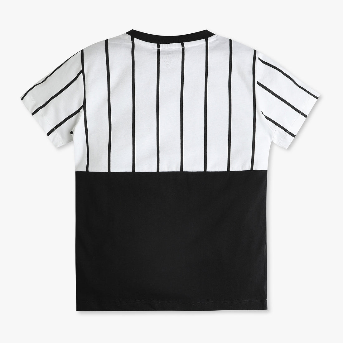 Boys Vertical Stripes Crew Neck Hey Print T-Shirt