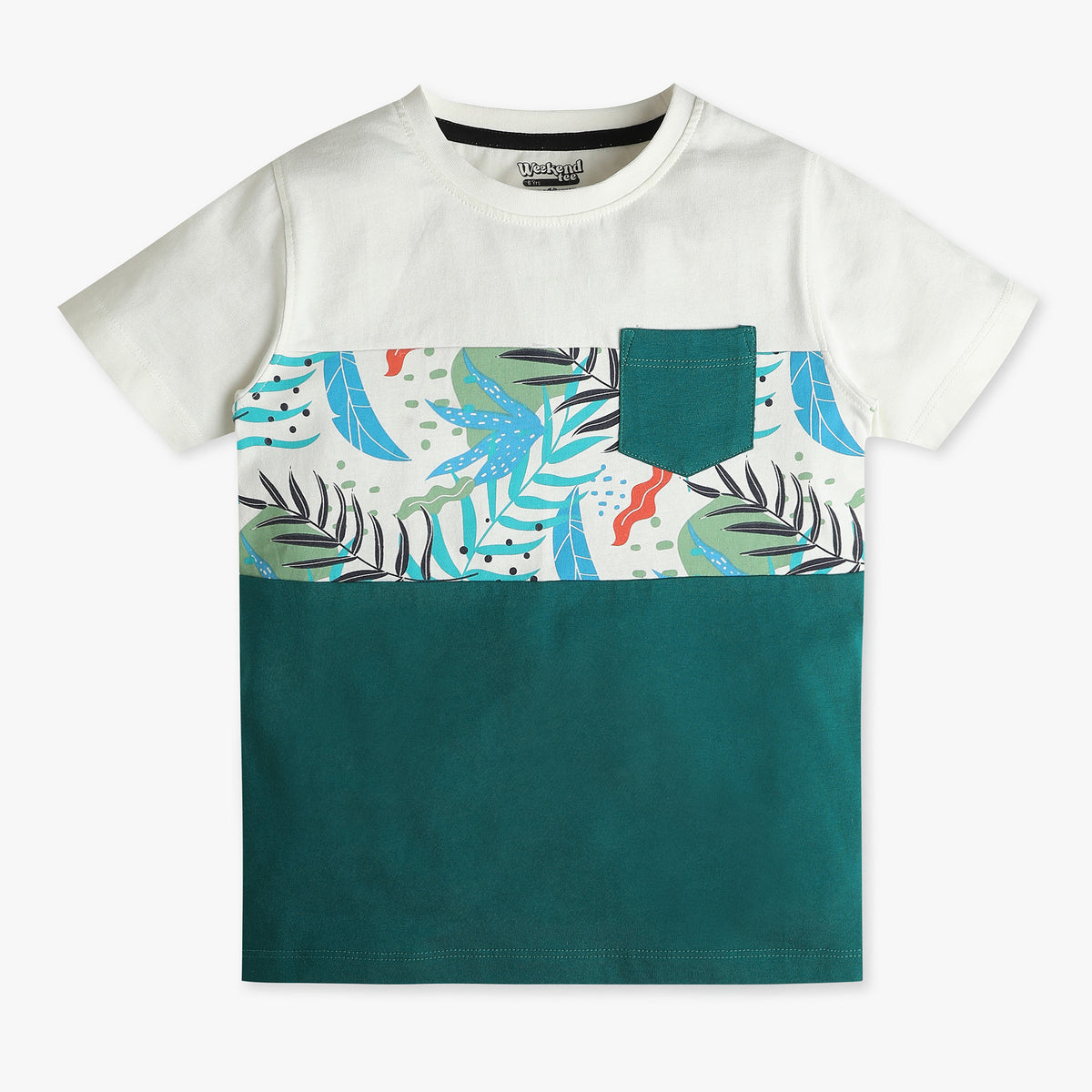 Boys Cut and Sew Crew Neck Abstract Print T-Shirt