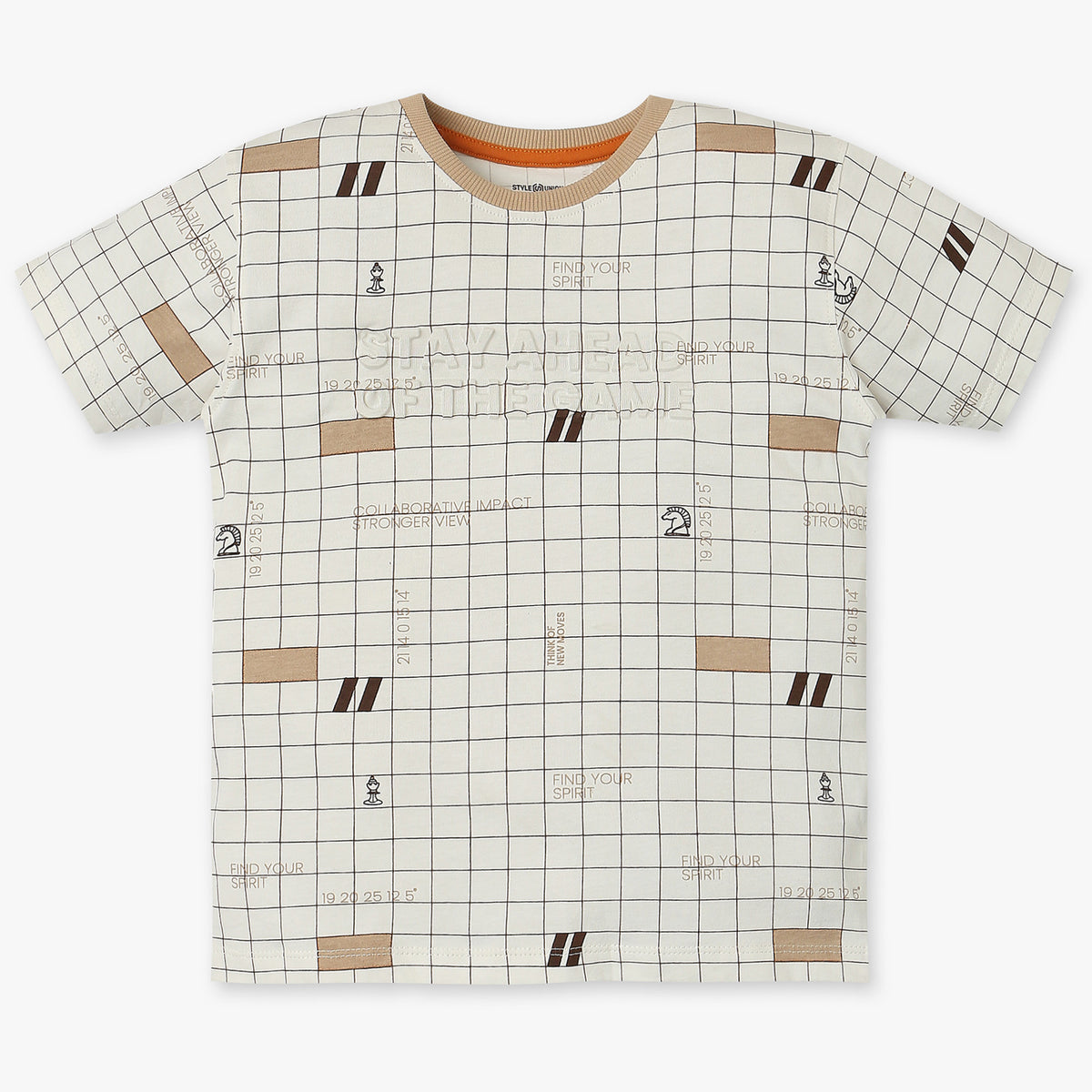 Boys Regular Fit Checkered T-Shirt