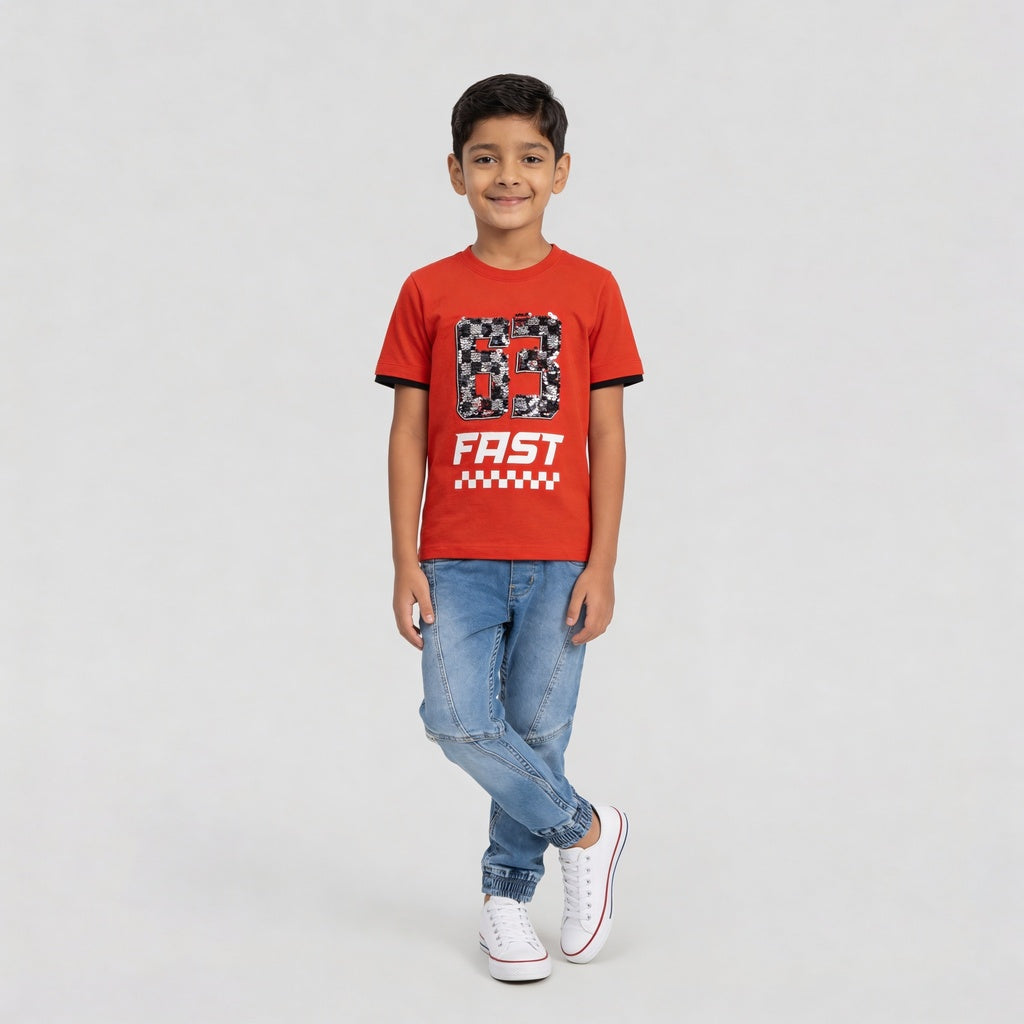 Boys Cotton Printed Crew Neck Weekend T-Shirt