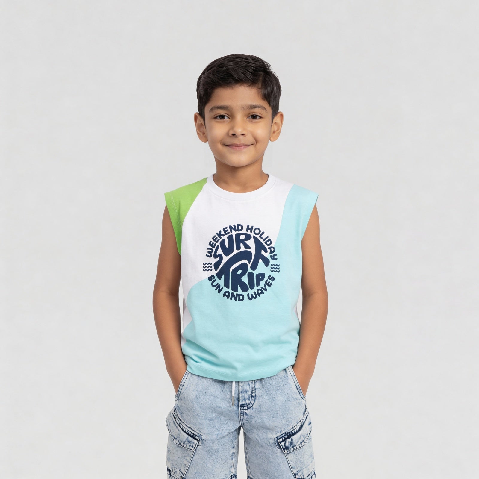 Boys Cotton Printed Summer Paradies Tank T-Shirt