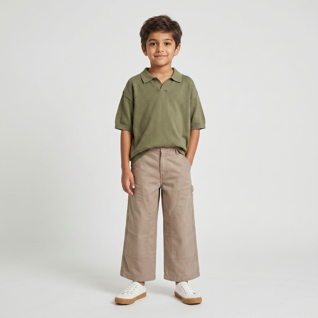 Boys Cotton Solid Mid Rise Pants