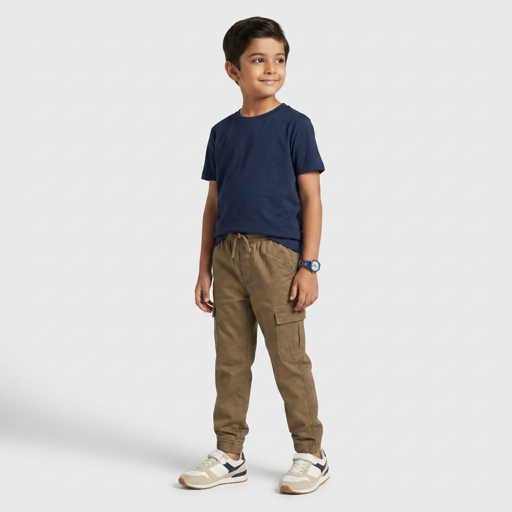 Boys Cotton Solid Mid Rise Joggers