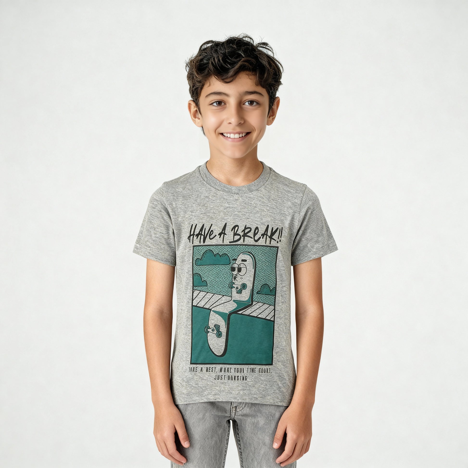 Boys Cotton Crew Neck Graphitee