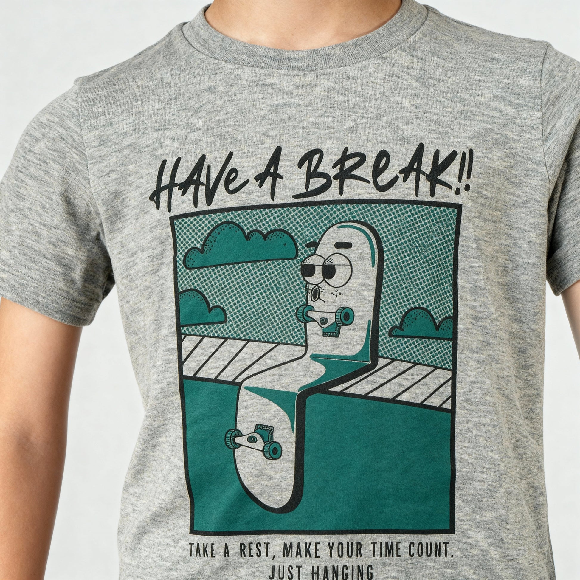 Boys Cotton Crew Neck Graphitee