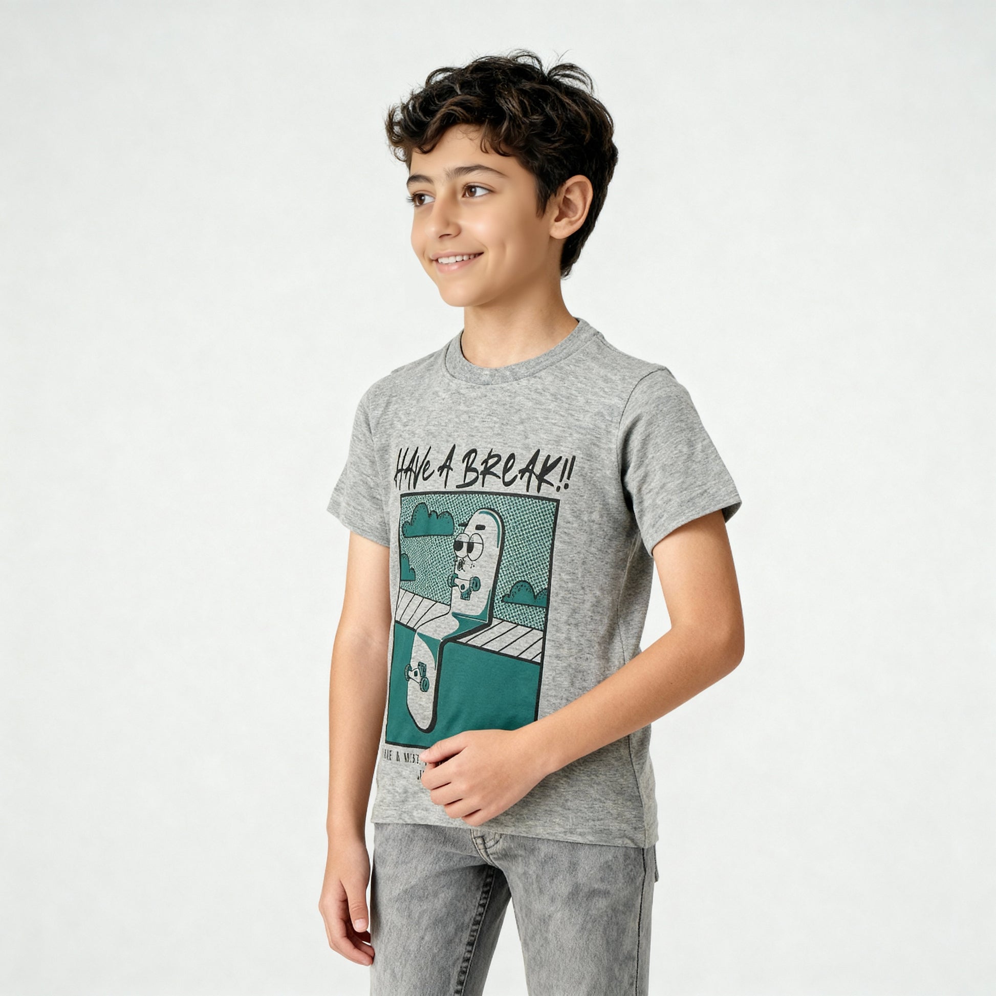 Boys Cotton Crew Neck Graphitee