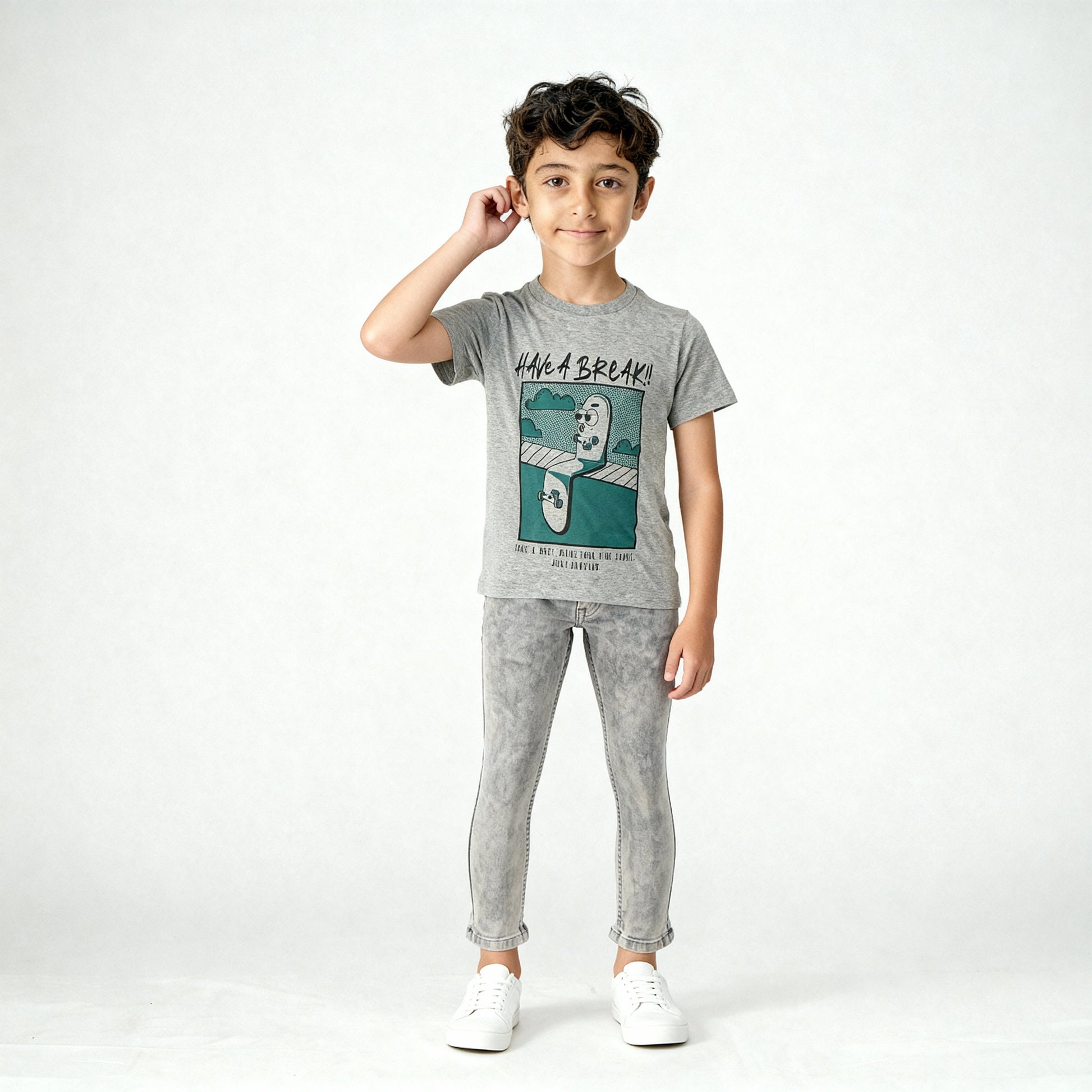 Boys Cotton Crew Neck Graphitee