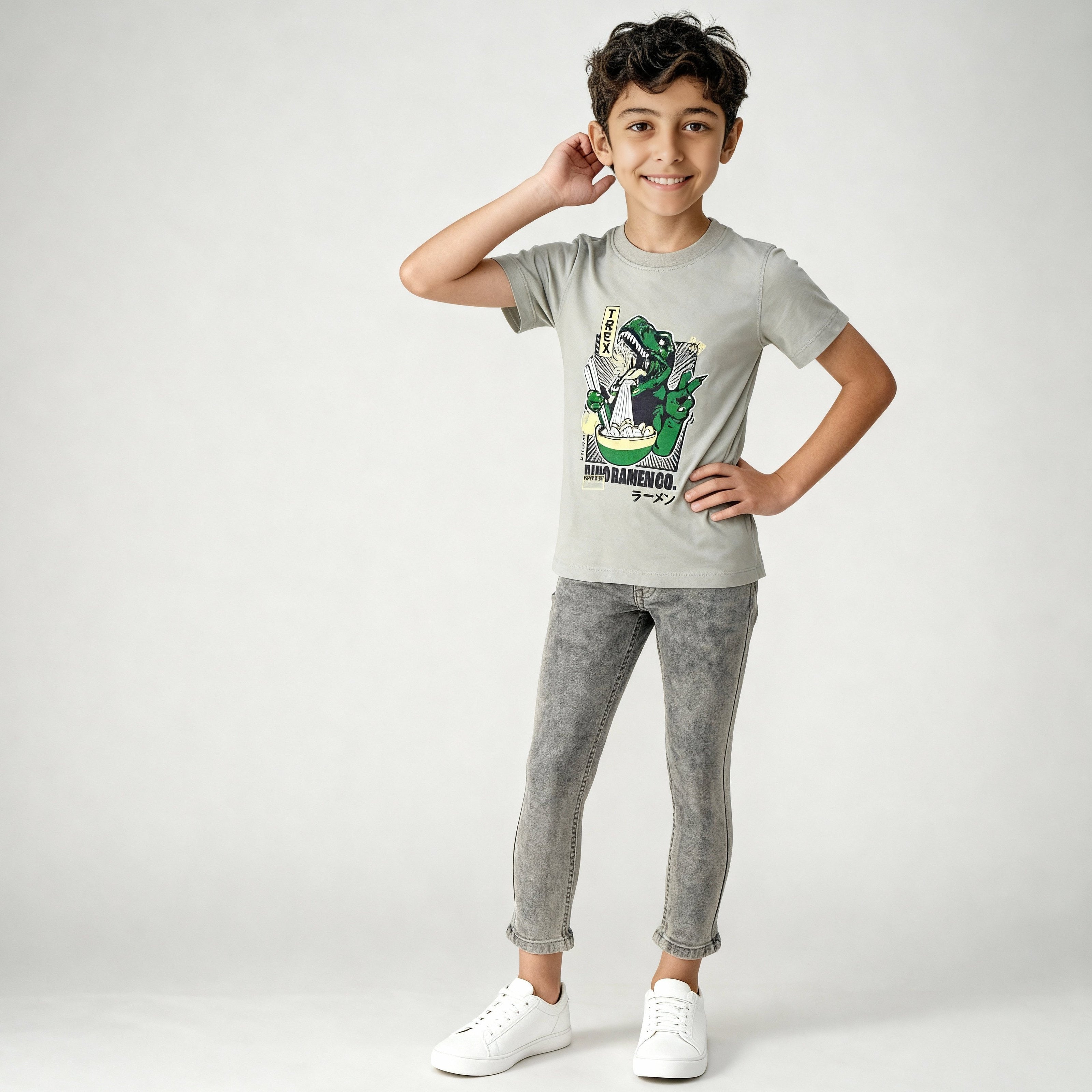 Boys Cotton Crew Neck Graphitee