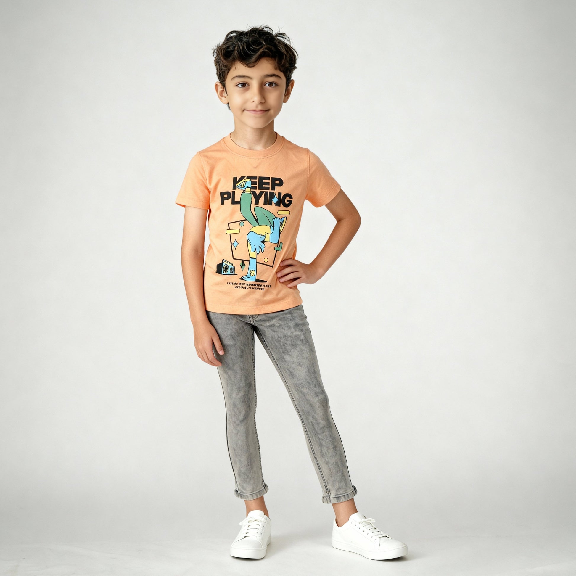 Boys Cotton Crew Neck Graphitee