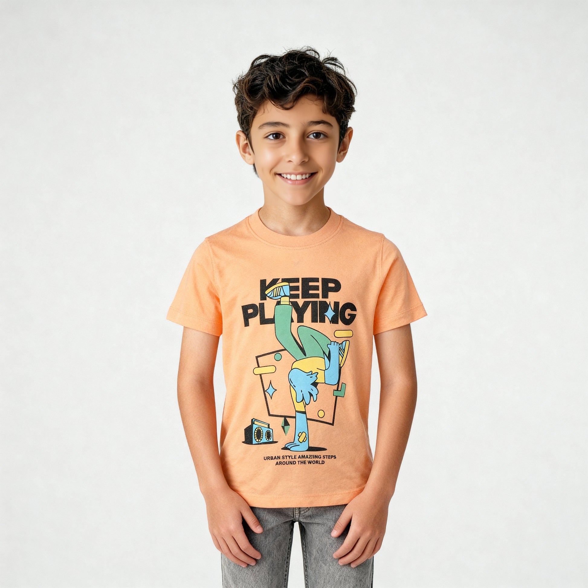 Boys Cotton Crew Neck Graphitee