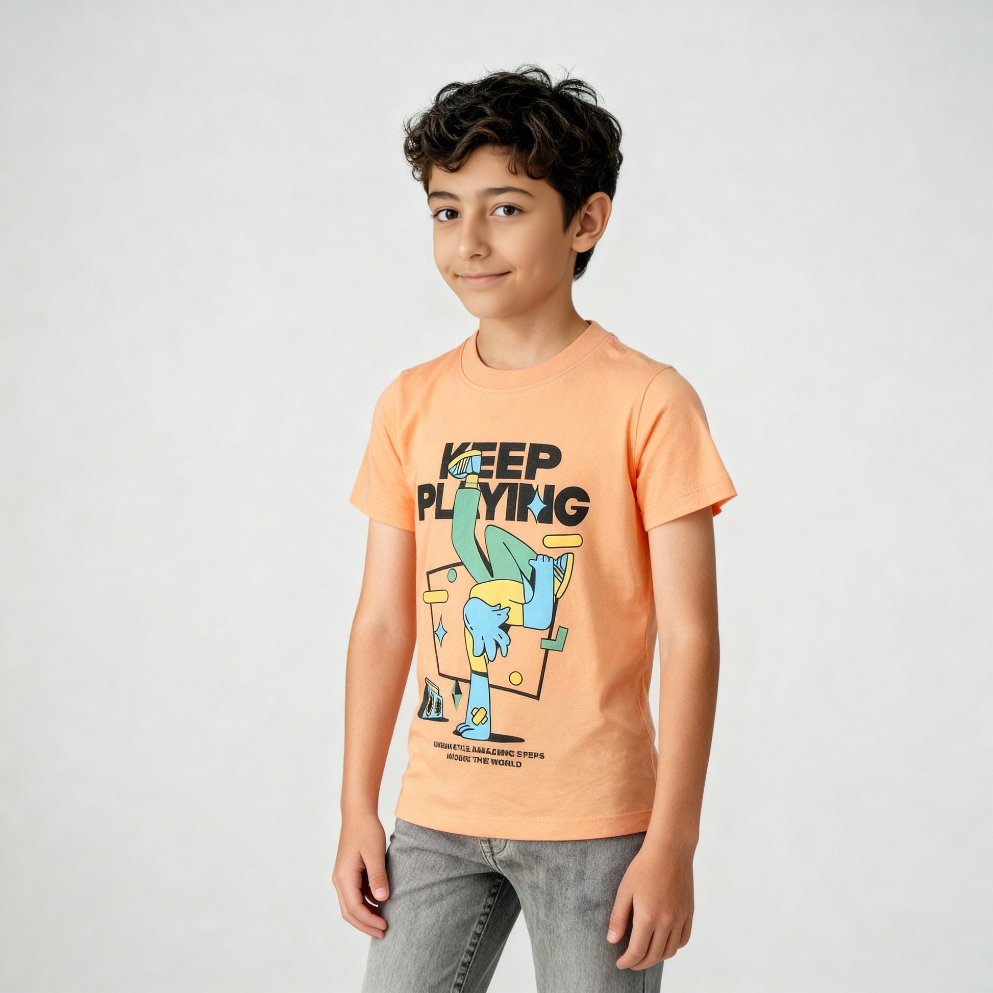 Boys Cotton Crew Neck Graphitee
