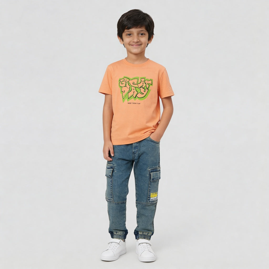 Boys Cotton Crew Neck Graphitee