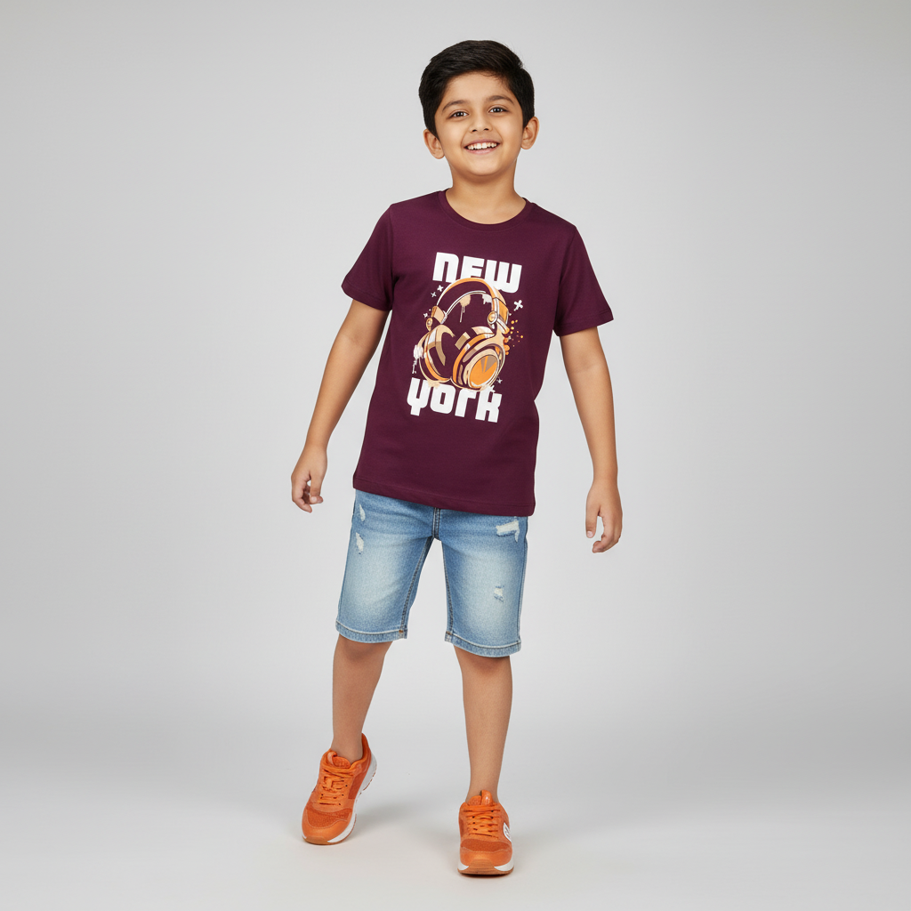 Boys Cotton Crew Neck Graphitee