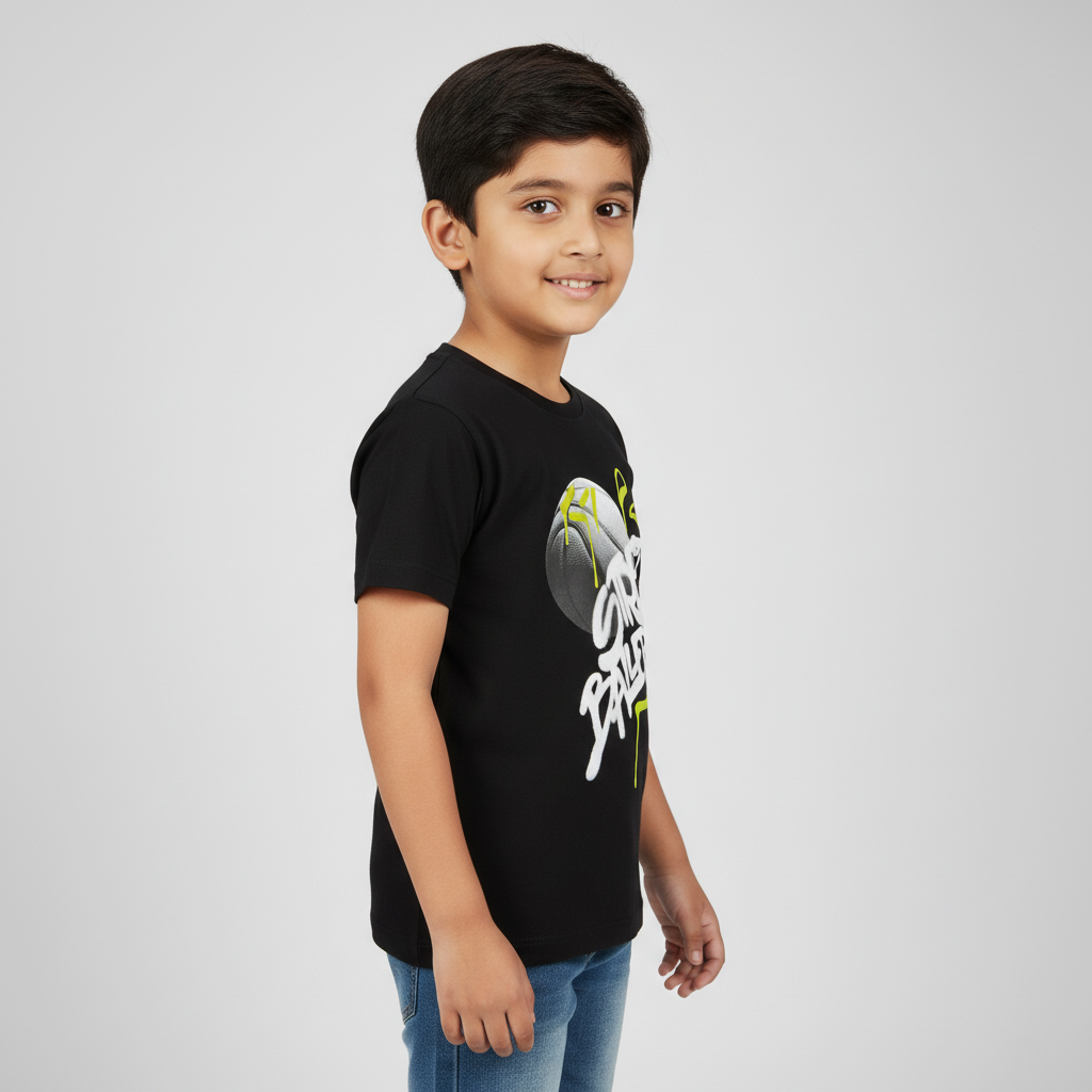 Boys Cotton Crew Neck Graphitee