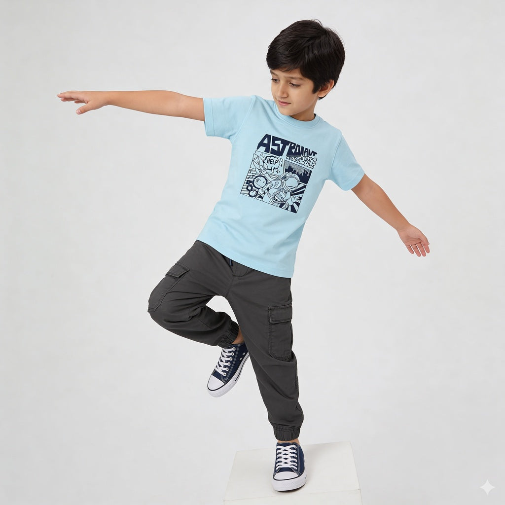 Boys Cotton Crew Neck Graphitee
