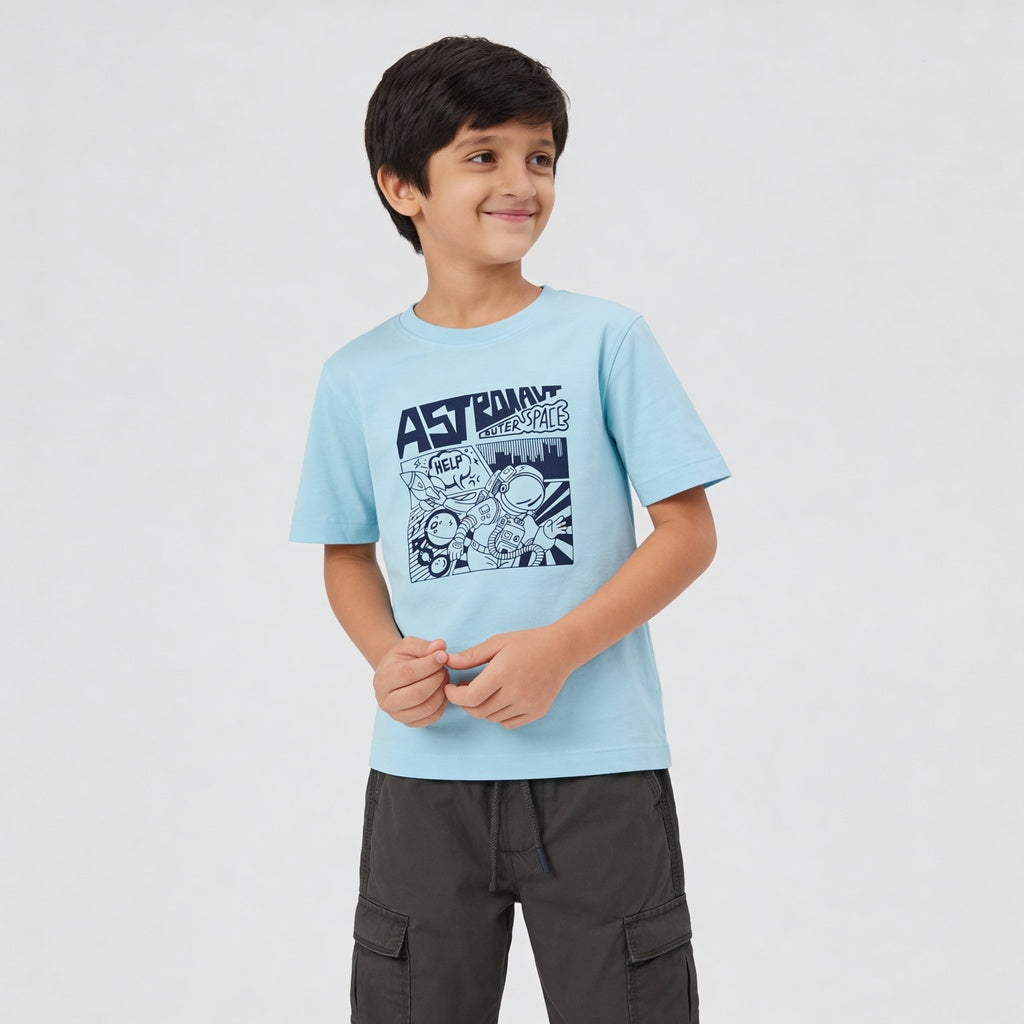 Boys Cotton Crew Neck Graphitee