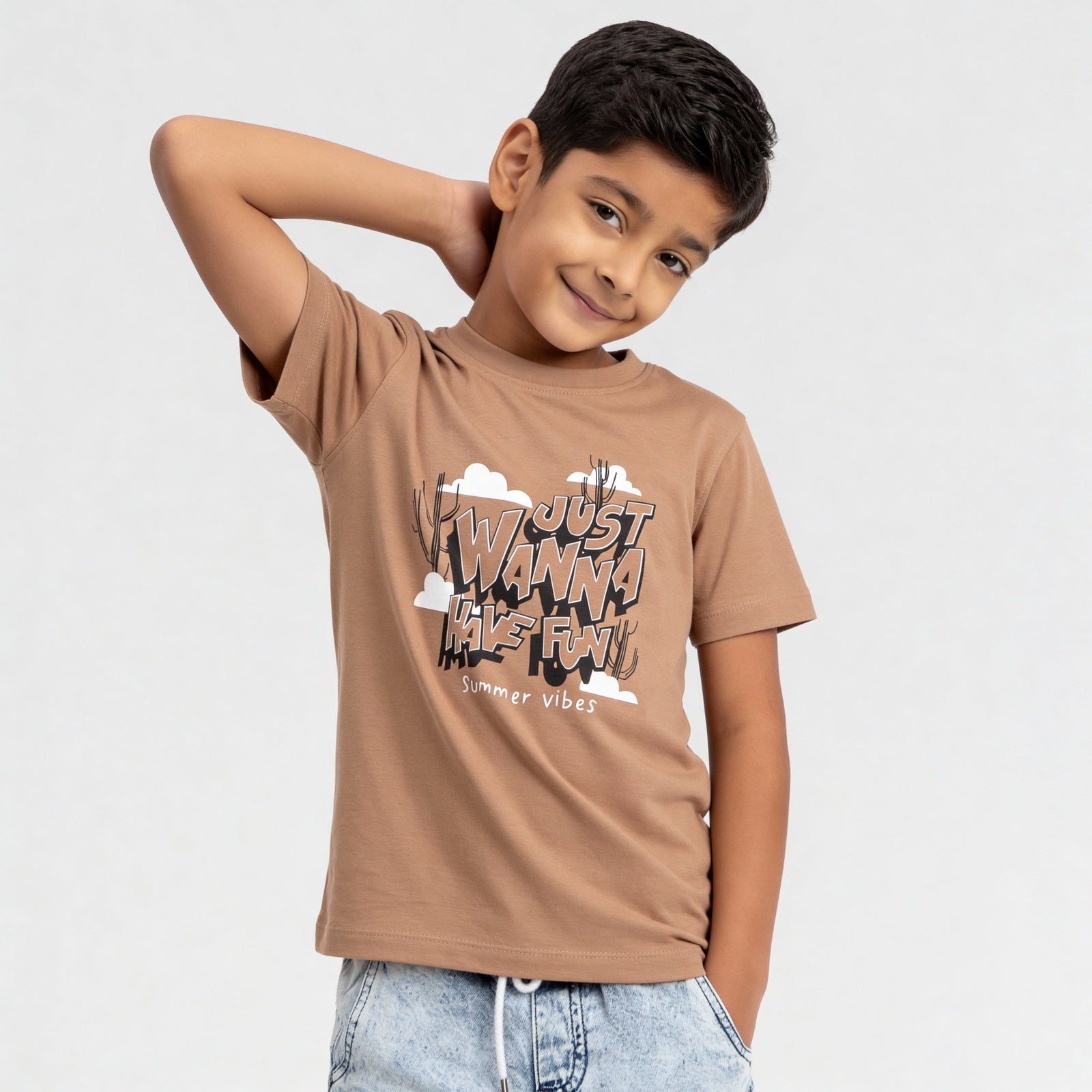 Boys Cotton Crew Neck Graphitee