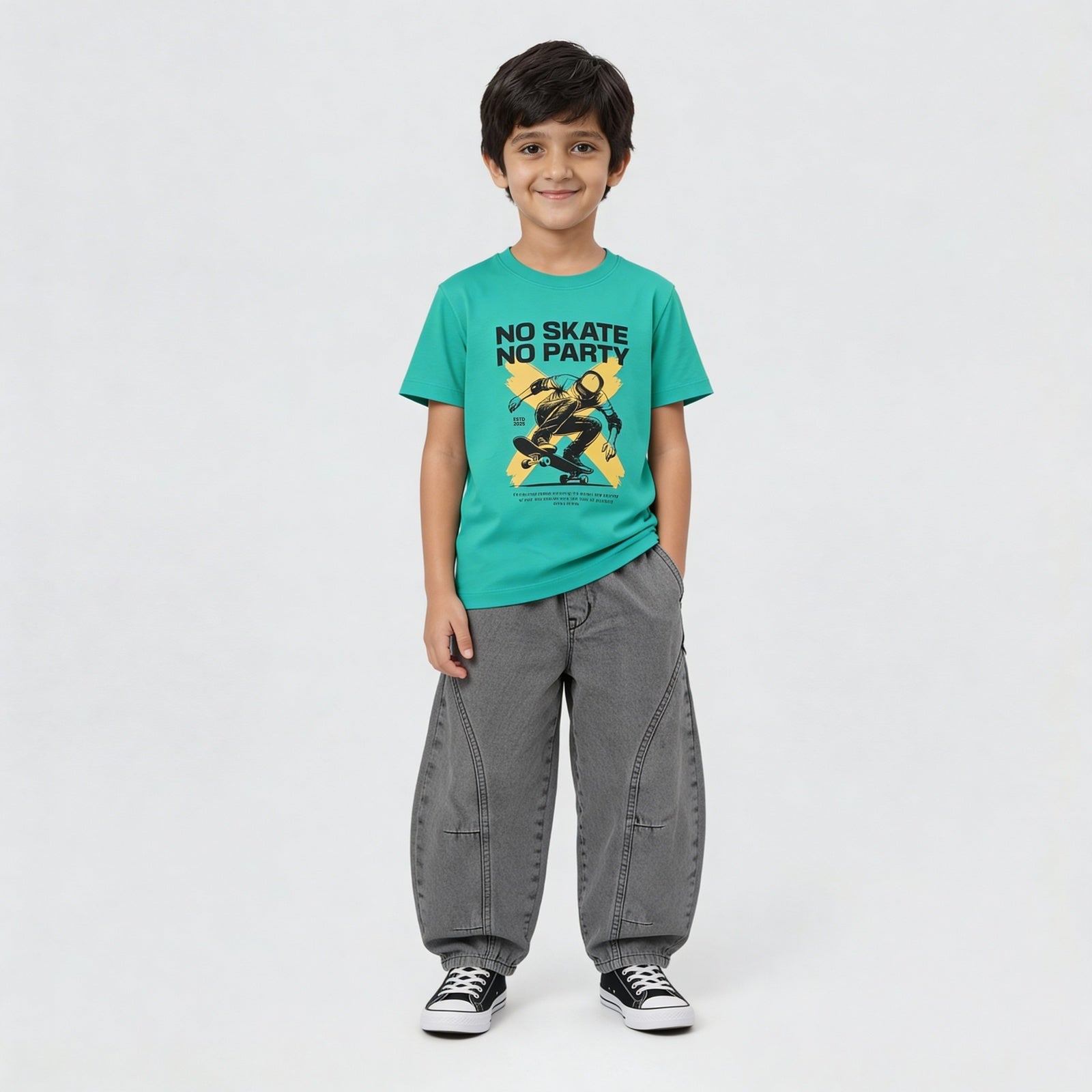 Boys Cotton Crew Neck Graphitee