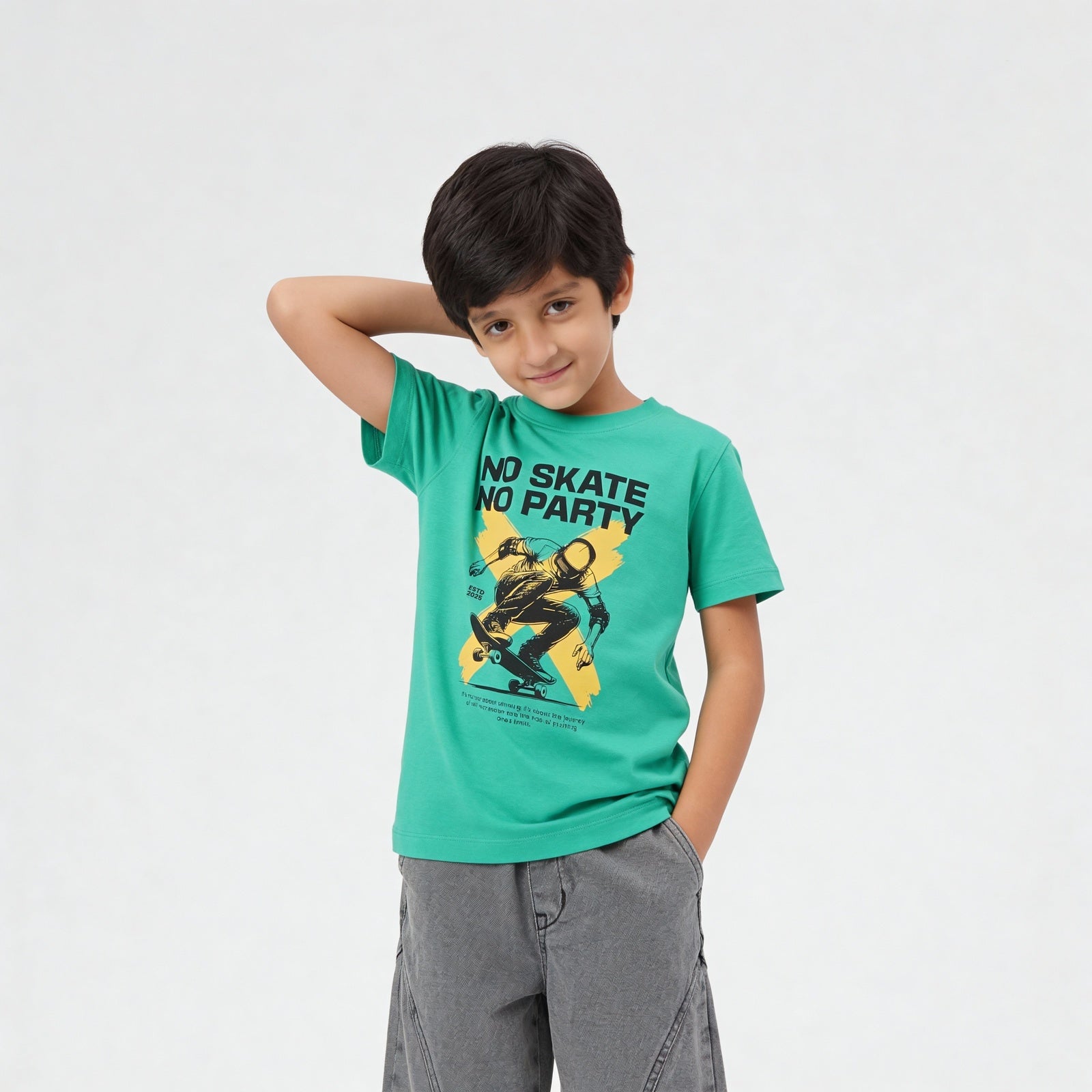 Boys Cotton Crew Neck Graphitee