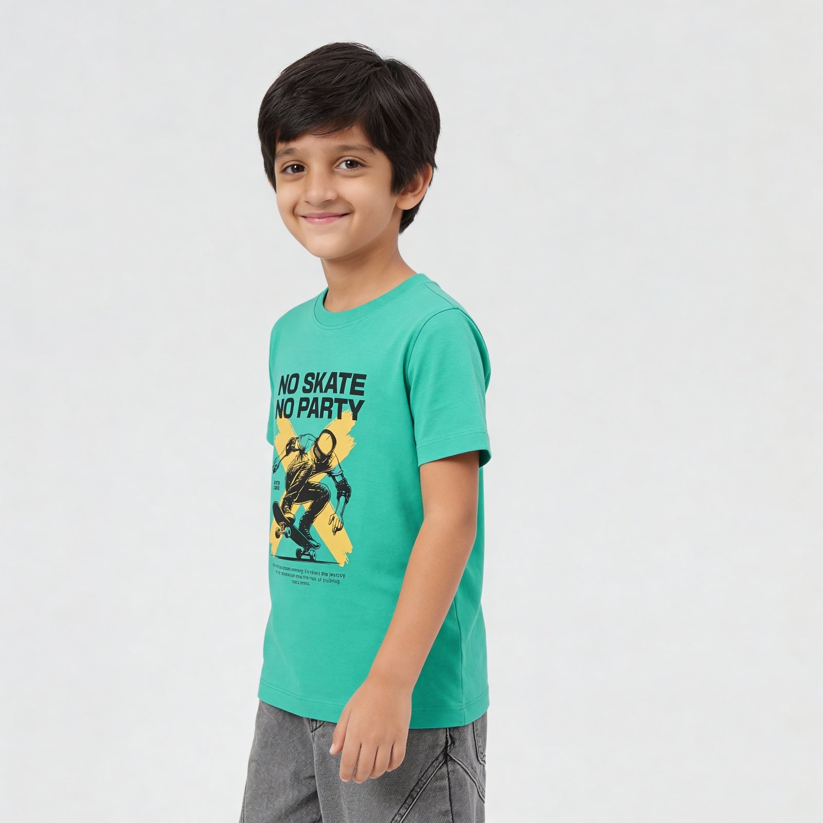 Boys Cotton Crew Neck Graphitee