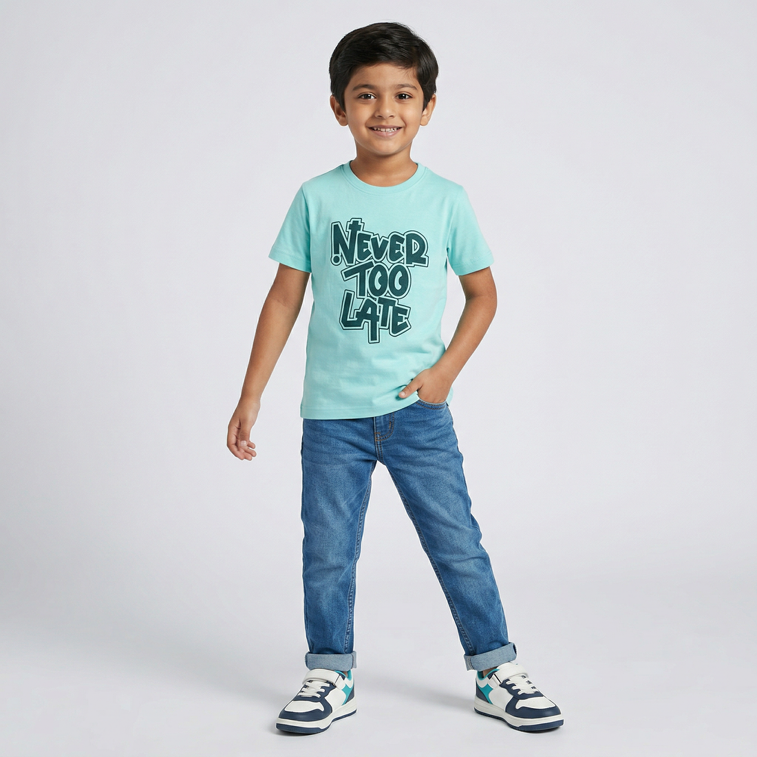 Boys Cotton Crew Neck Graphitee