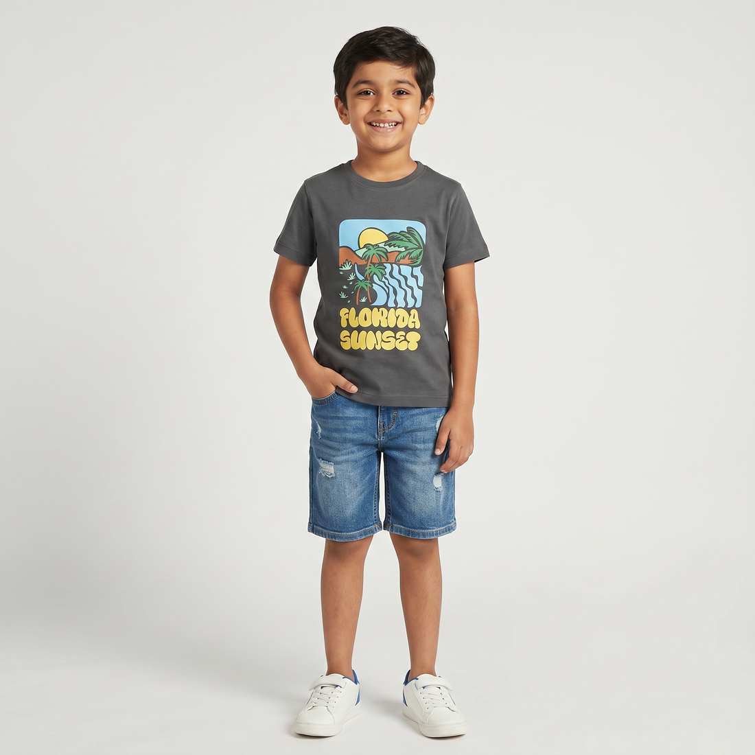 Boys Cotton Crew Neck Graphitee
