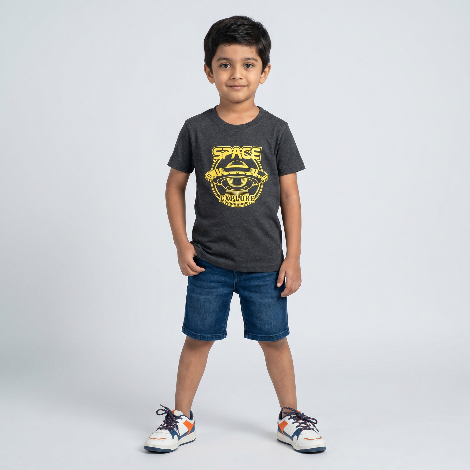 Boys Cotton Crew Neck Graphitee