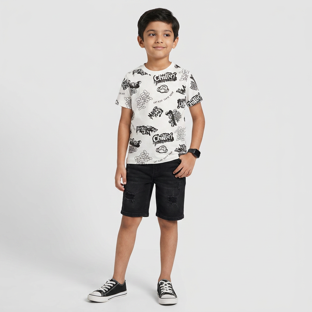 Boys Cotton Crew Neck Graphitee