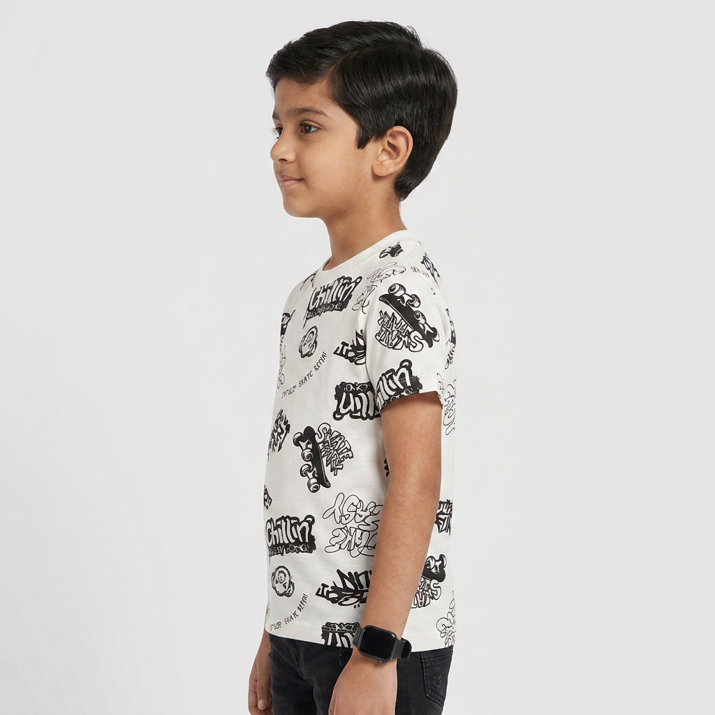 Boys Cotton Crew Neck Graphitee