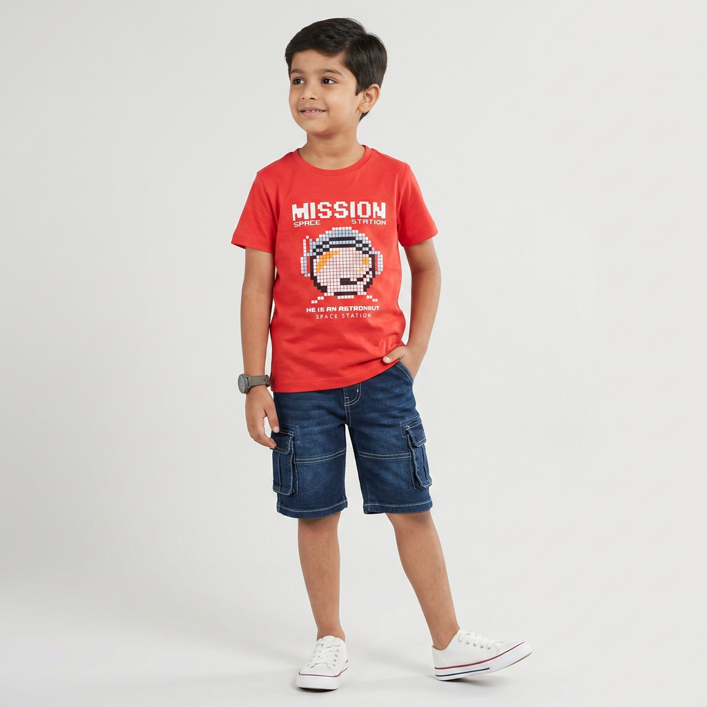 Boys Cotton Crew Neck Graphitee