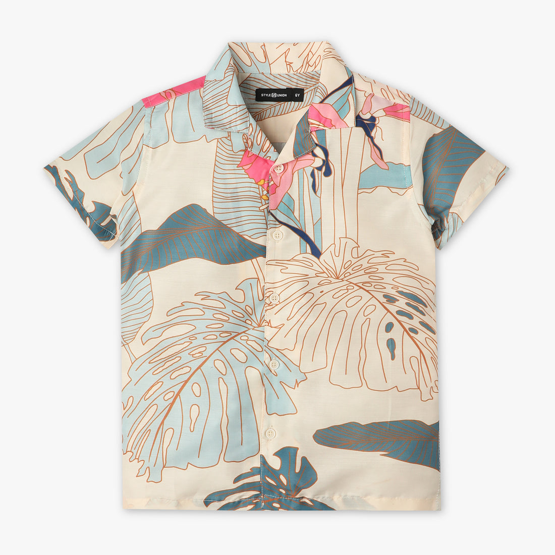 Boys Regular Fit Printed Camp Collar Half Sleeve Shirt