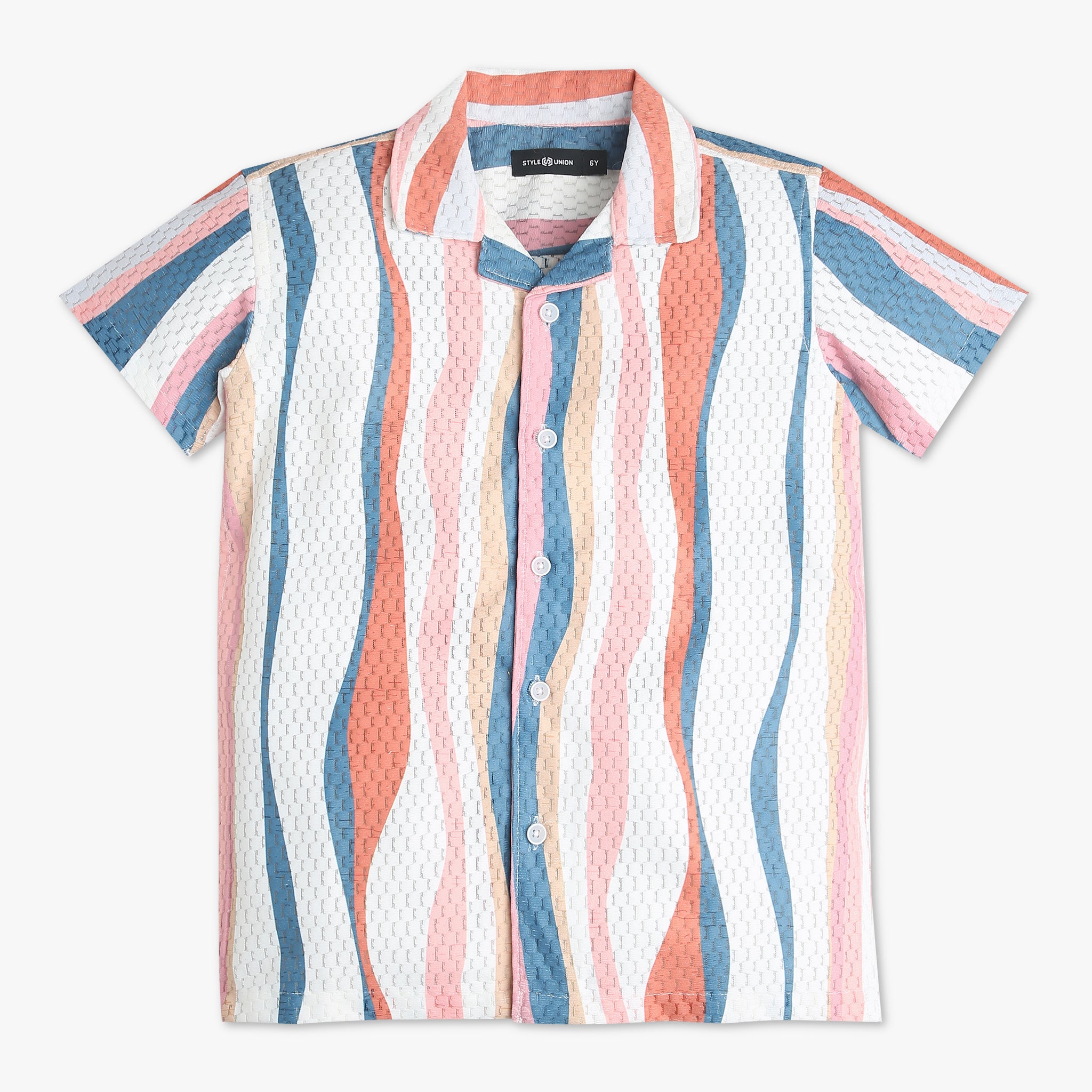 Boys Regular Fit Striped Camp Collar Half Sleeve Shirt