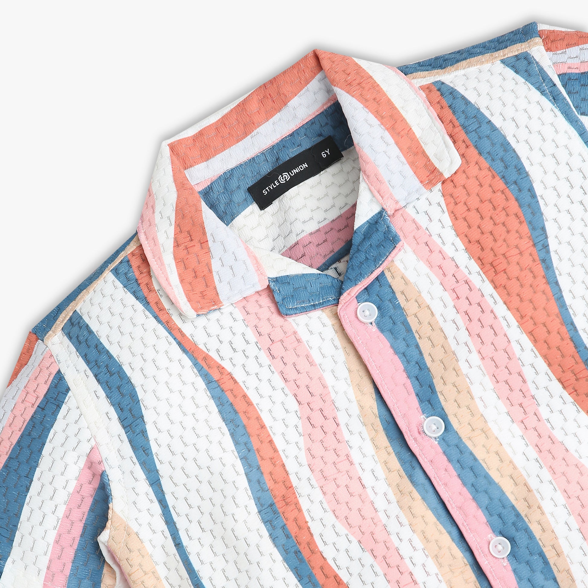 Boys Regular Fit Striped Camp Collar Half Sleeve Shirt