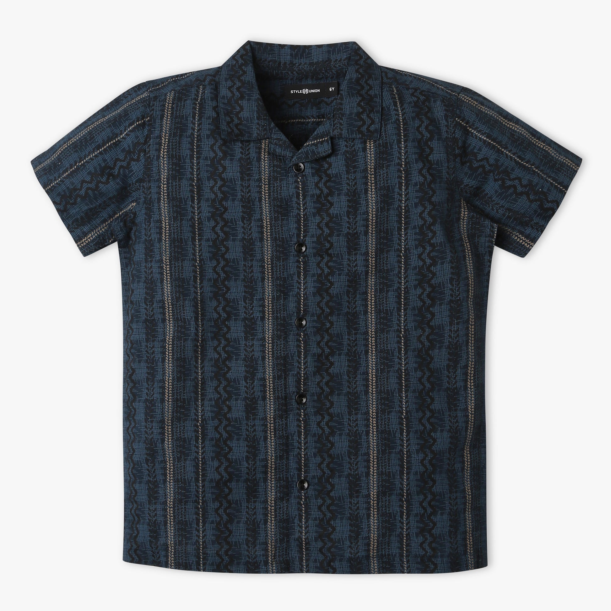 Boys Regular Fit Printed Camp Collar Shirt