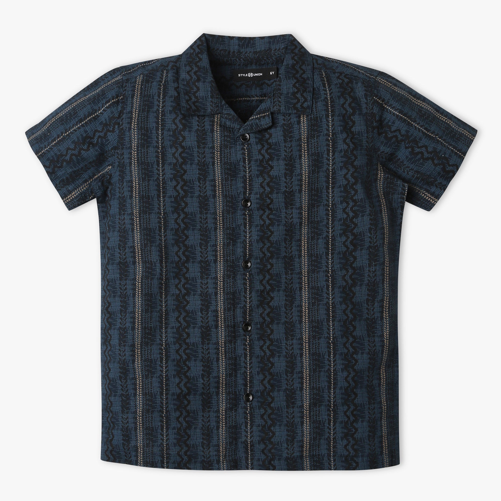 Boys Regular Fit Printed Camp Collar Shirt