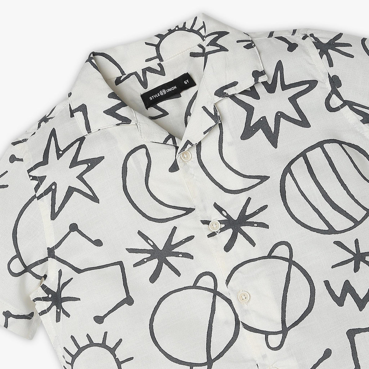 Boys Regular Fit Printed Camp Collar Shirt